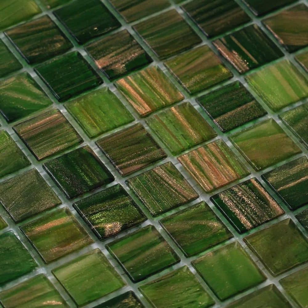 Mingles 12" x 12" Glossy Green Glass Mosaic Tile