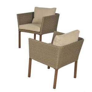 Oakshire Wicker Outdoor Dining Chair with CushionGuard Tan Cushions (2-Pack)