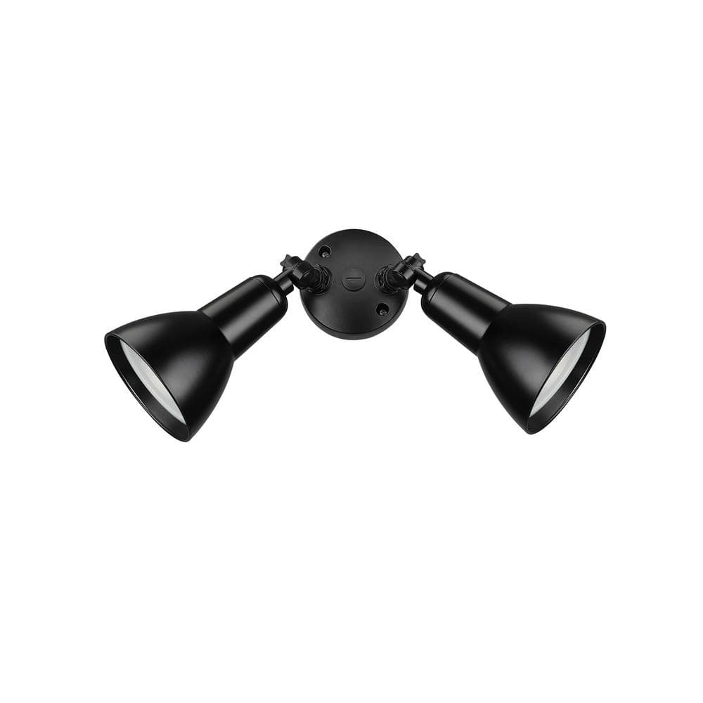 Black Adjustable Twin Head Outdoor Security Flood Light