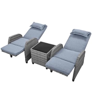 2-person Wicker Outdoor Chaise Lounge Combination with Coffee Table Grey Cushions