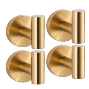 Stainless Steel Wall Mounted Round J-Hook Robe/Towel Hook with Rust Resistant in Brushed Gold(4-Pack)