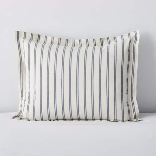 The Company Store Narrow Stripe Navy 200-Thread Count Cotton Percale Standard Sham