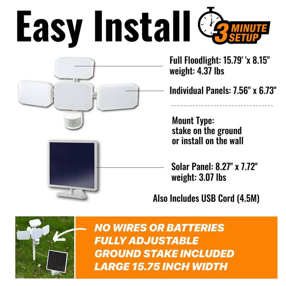 White Solar Powered Motion Sensing LED Floodlight