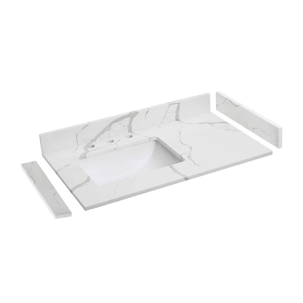 36 in. W x 22 in. D Quartz White Rectangular Single Sink Bathroom Vanity Top in Calacatta White price history on PriceWatchPro