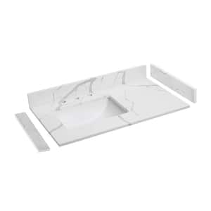 36 in. W x 22 in. D Quartz White Rectangular Single Sink Bathroom Vanity Top in Calacatta White