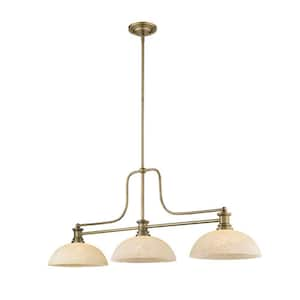 Melange 3-Light Heritage Brass Billiard Light with Heritage Brass Shade Island or with No Bulbs Included