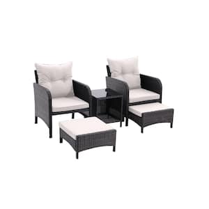 Gray 5-Pieces. Wicker Outdoor Sectional Set with Beige Cushions PE Rattan 2 Single Armchair, 2 Ottomans and 1 Table