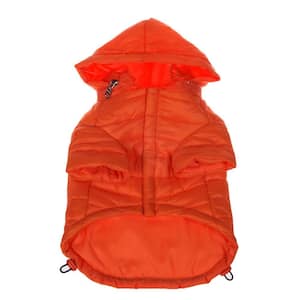 Medium Burst Orange Lightweight Adjustable Sporty Avalanche Dog Coat with Removable Pop Out Collared Hood