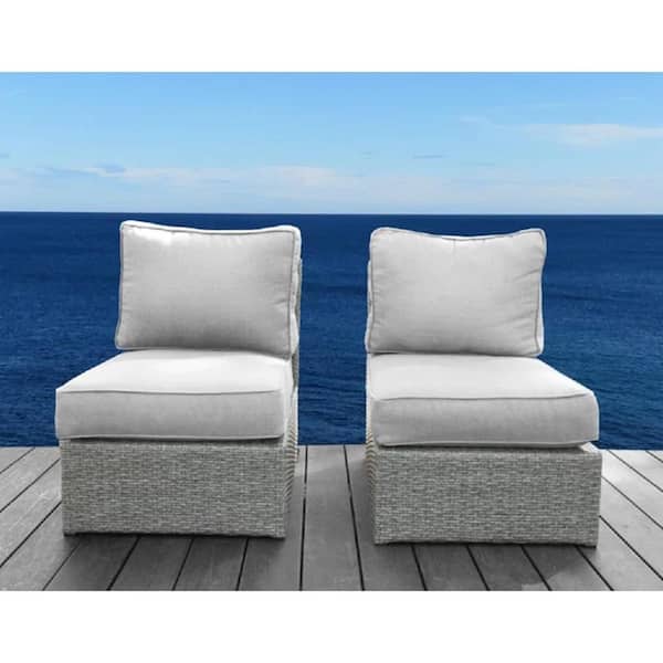 Mix Gray Wicker Outdoor Lounge Chair Patio Dining Chair with Gray Cushions (2-Pack)