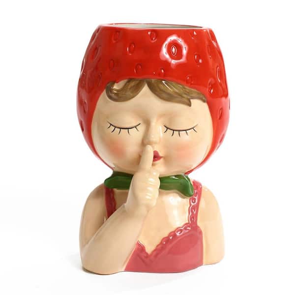 LuxenHome 8.7 in. Multi-Colored Lady Strawberries Ceramic Round Sculpture Vase