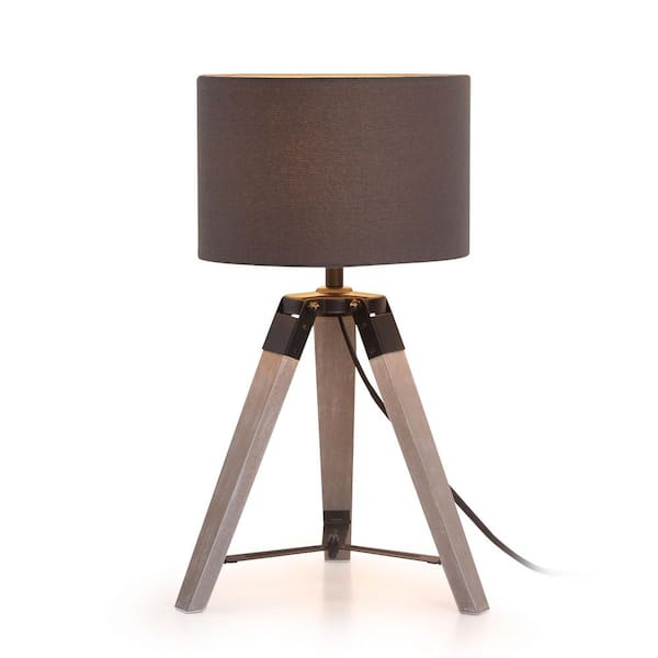 Keazile Clara 18 in. Grey Tripod Table Lamp with Grey Round Shade and E26 Base