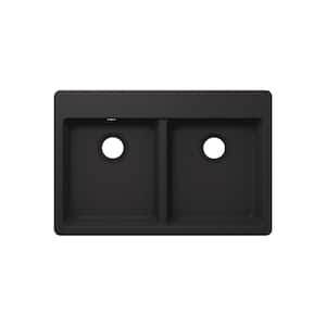 33 in. Drop-in/Undermount Double Bowl 50/50 Quartz Kitchen Sink in Black