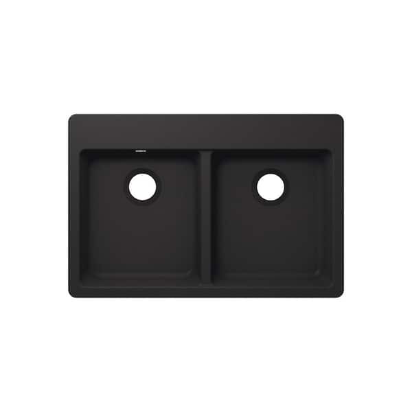 CHESHIRE 33 in. Drop-in/Undermount Double Bowl 50/50 Quartz Kitchen Sink in Black