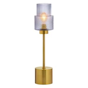 Marley 21.25 in. Brushed Gold-Colored Table Lamp with Blue Cylinder-Shaped Glass Shade