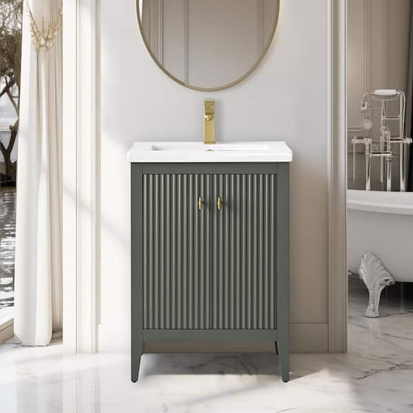 Vanity Art 24 in. W x 18.5 in D x 34 in. H Single Sink Bath Vanity Cabinet in Linear Vintage Green with Ceramic Top