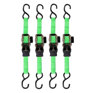 6 ft. x 1 in. Green Retractable Ratchet Tie Down Straps with 500 lb. Safe Work Load - 4 pack