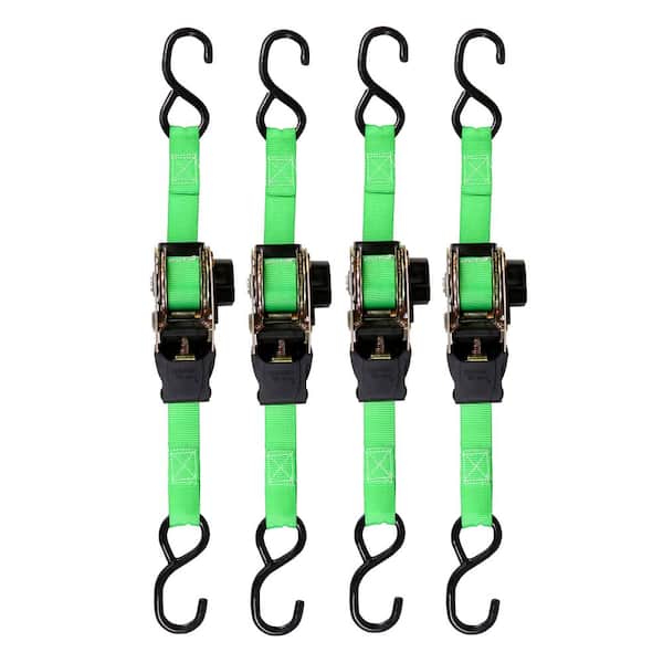 SmartStraps 6 ft. x 1 in. Green Retractable Ratchet Tie Down Straps with 500 lb. Safe Work Load - 4 pack