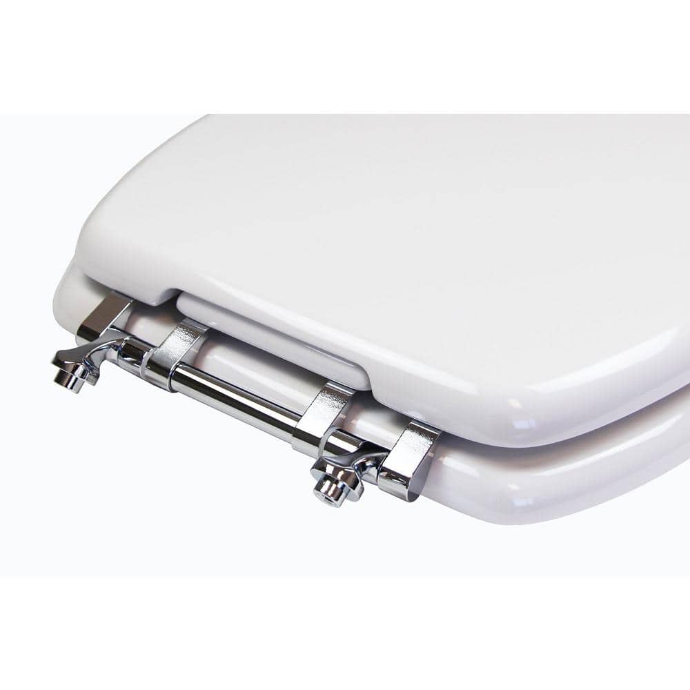 White Elongated MDF Toilet Seat with Chromed Hinges