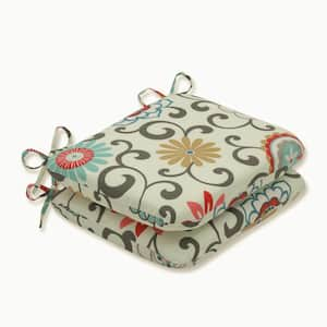 Floral 18.5 in. x 15.5 in. Outdoor Dining Chair Cushion in Blue/Brown (Set of 2)