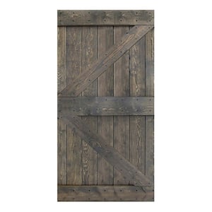 K Style 42 in. x 84 in. Aged Gray Finished Solid Wood Sliding Barn Door Slab - Hardware Kit Not Included