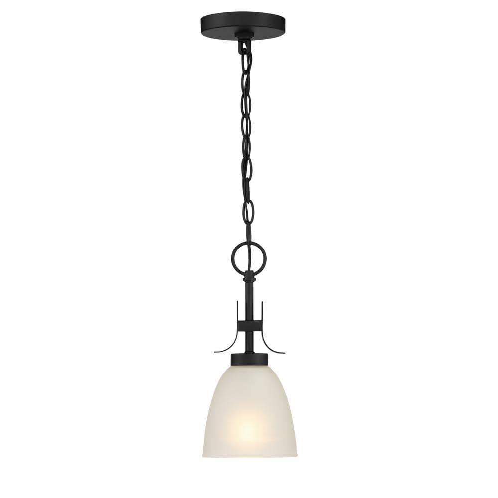 Coal Black Mini Pendant Light with Etched Glass Shade