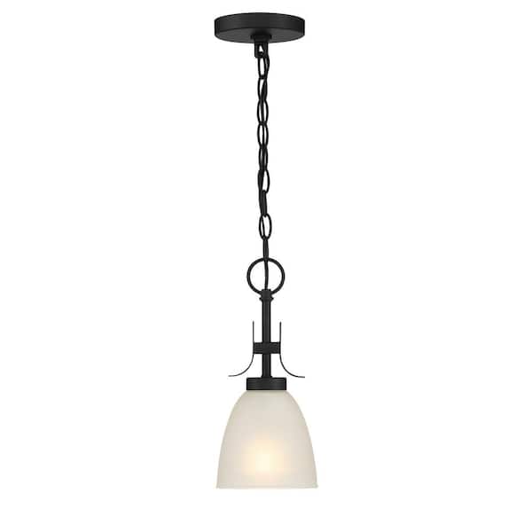 Minka Lavery Kaitlen 1-Light Black Mini Pendant to Semi-Flush with Etched Glass Shade