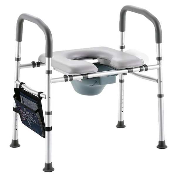 Bedside Commode for Seniors, Toilet Seat with Adjustable Width and Height, 16.9 in. Extra Large Soft Seat Plate