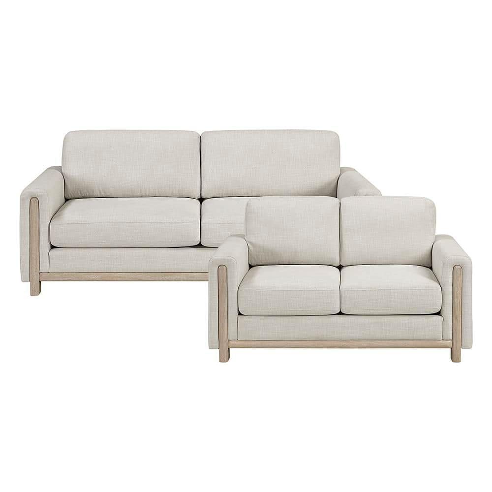Broadway 80.5 in W Track Arm Textured Upholstery Rectangle 2-Piece Living Room Sofa Set in Beige
