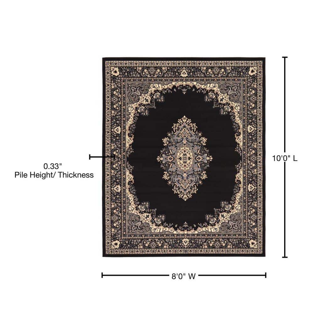 Black and Beige Medallion Synthetic 8' x 10' Area Rug
