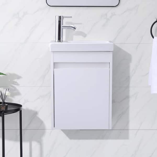 18 in. W Floating Bath Vanity in Matt White with White Ceramic Sink Unassembled