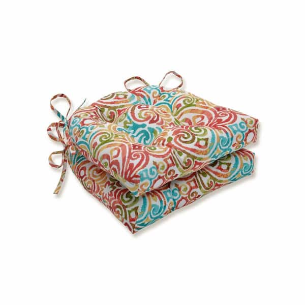 Pillow Perfect 17.5 x 17 Outdoor Dining Chair Cushion in Blue/Green/Pink (Set of 2)