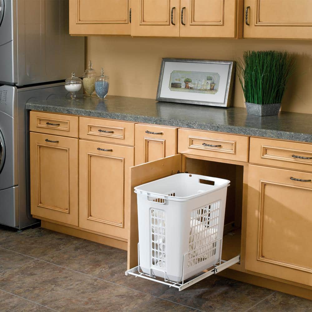 White Polymer Pullout Laundry Hamper with Full Extension Slides