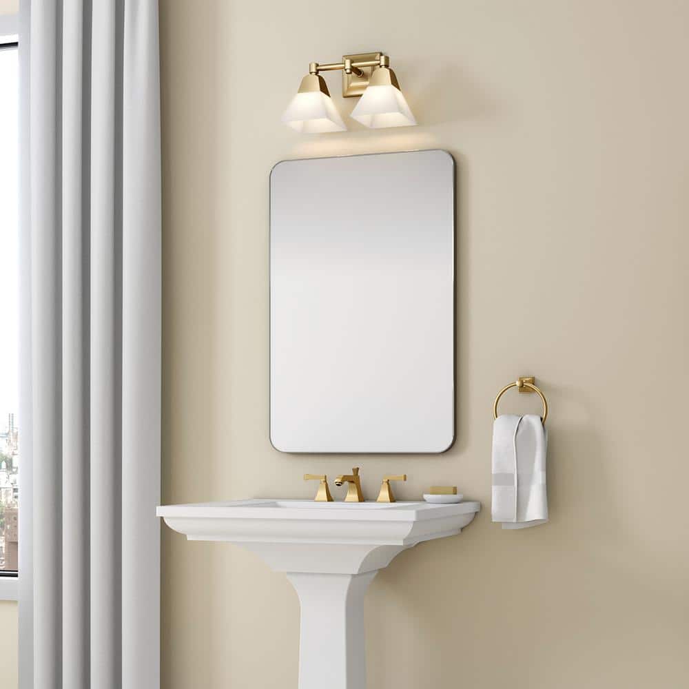 Elegant Moderne Brushed Gold 2-Light Bathroom Sconce