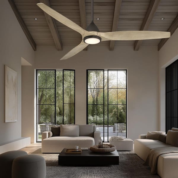 Skylark 54 in. 3-Blade Smart Indoor/Outdoor Bronze/white Oak Downrod Mount Ceiling Fan 4CCT LED Remote Included