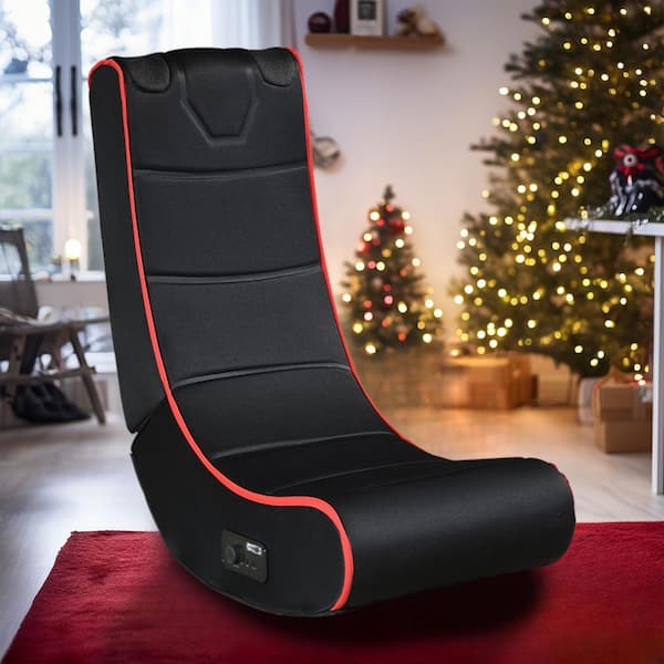 CSC DECOR INC Polyester Seat Reclining Ergonomic Gaming Chair, Foldable Gaming Floor Rocker Chair w/Onboard Speakers in Black Plus Red