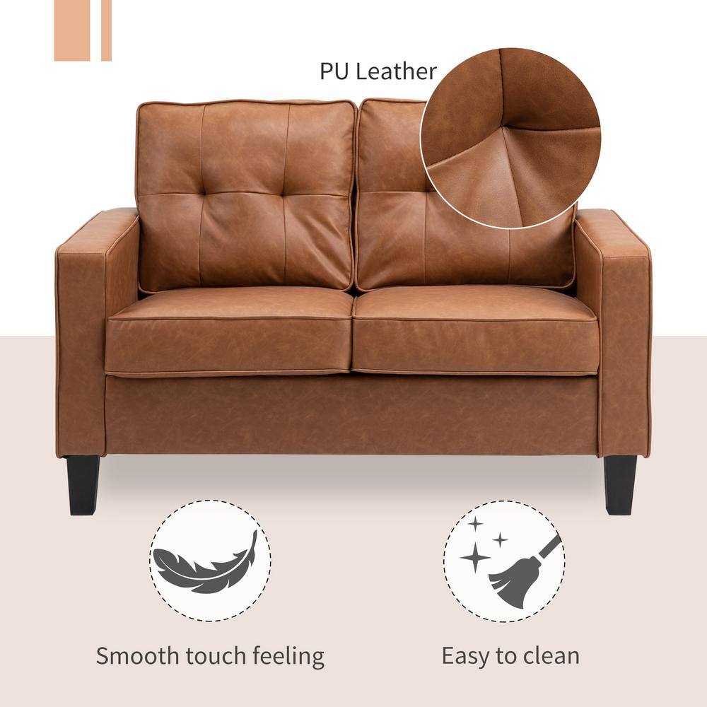 Classic Brown Faux Leather 51.5" Loveseat with Metal Track Arms