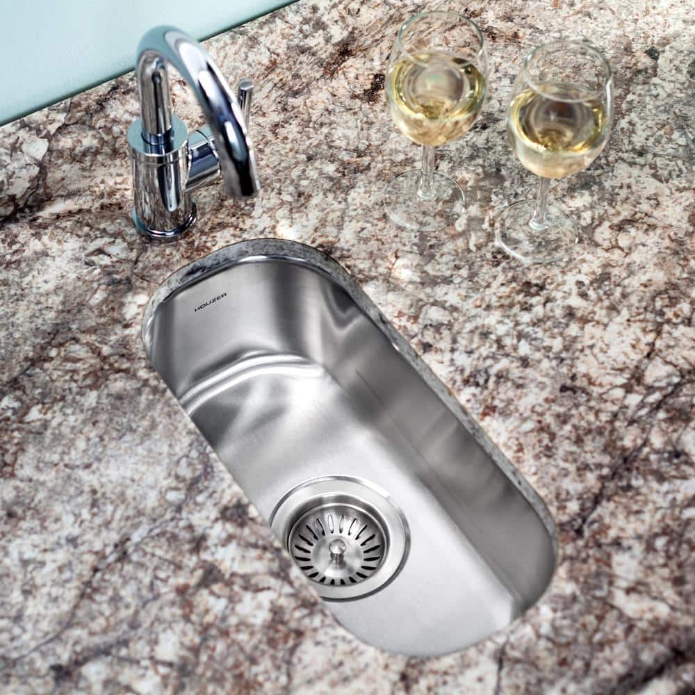 Compact Stainless Steel Undermount Bar Prep Sink with Basket Strainer