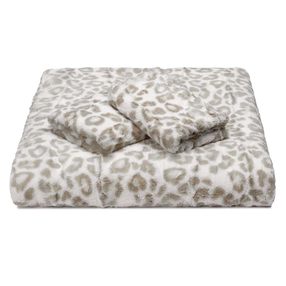 King Size Leopard Faux Fur Flannel Duvet Cover Set