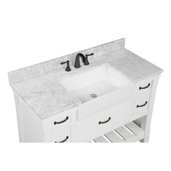 49 in. W x 22 in. D x 1 in. H Bianco Carrara White Marble Vanity Top with White Basin 49 in. W x 22 in. D x 1 in. H Bianco Carrara White Marble Vanity Top with White Basin