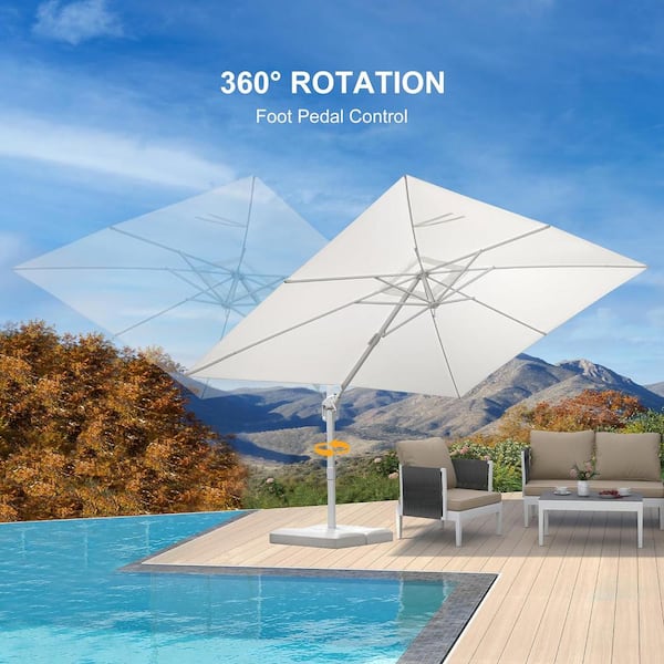 11 ft white patio umbrella GRAND Sunshade with Pulley Lift for Poolside Backyard Beach dyed acrylic yarn EVERITE 11 ft Offset Cantilever