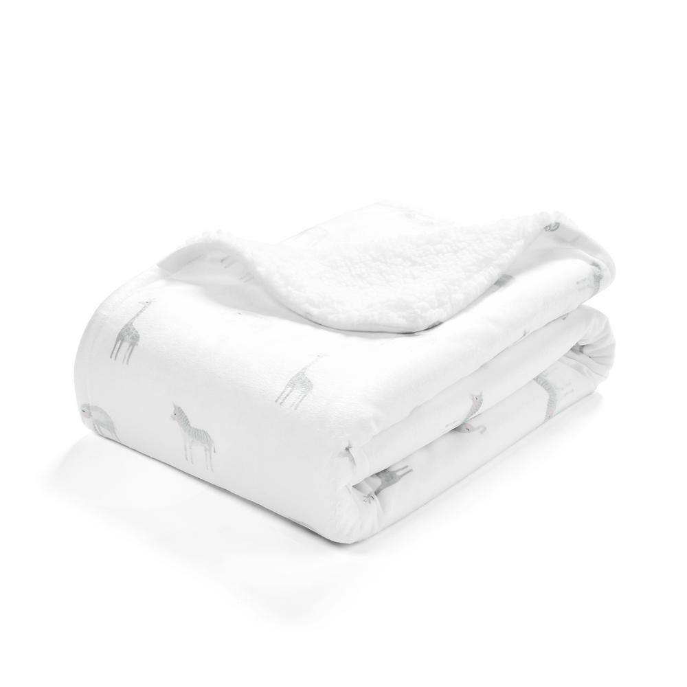 Lush Decor Jungle Adventure Babydecke – Sherpa-Rückseite, Grau, Mit Giraffen, Elefanten, Zebras, 76,2x101,6 Cm, OEKO-TEX Zertifiziert