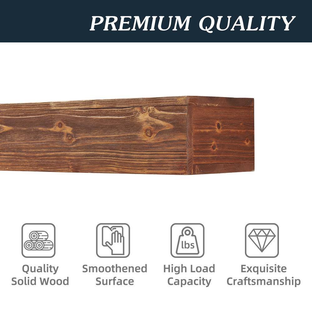60" Light Brown Cedar Wood Floating Fireplace Mantel
