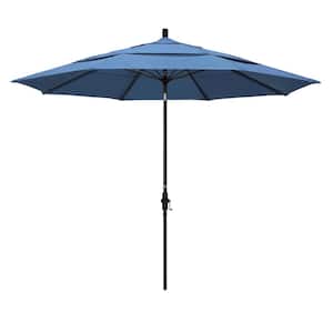 11 ft. Fiberglass Collar Tilt Double Vented Patio Umbrella in Frost Blue Olefin