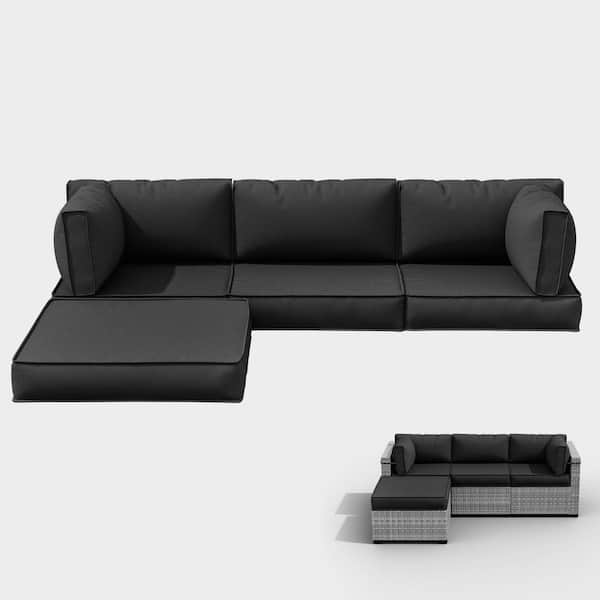 WNP 25.6 in. x 25.6 in. x 4 in. (9-Piece) Deep Seating Outdoor Sectional Cushion Black