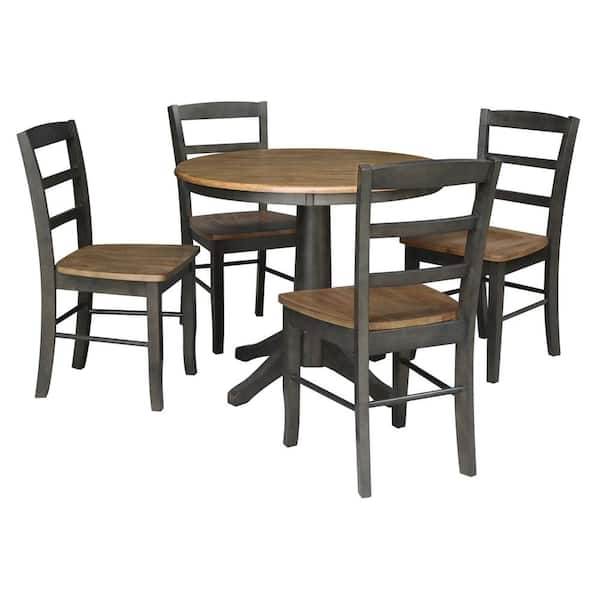 International Concepts 5-Piece Dining Set with 36 inch Round Extension Table and 4 Counter Height Stools, Hickory/Washed Coal