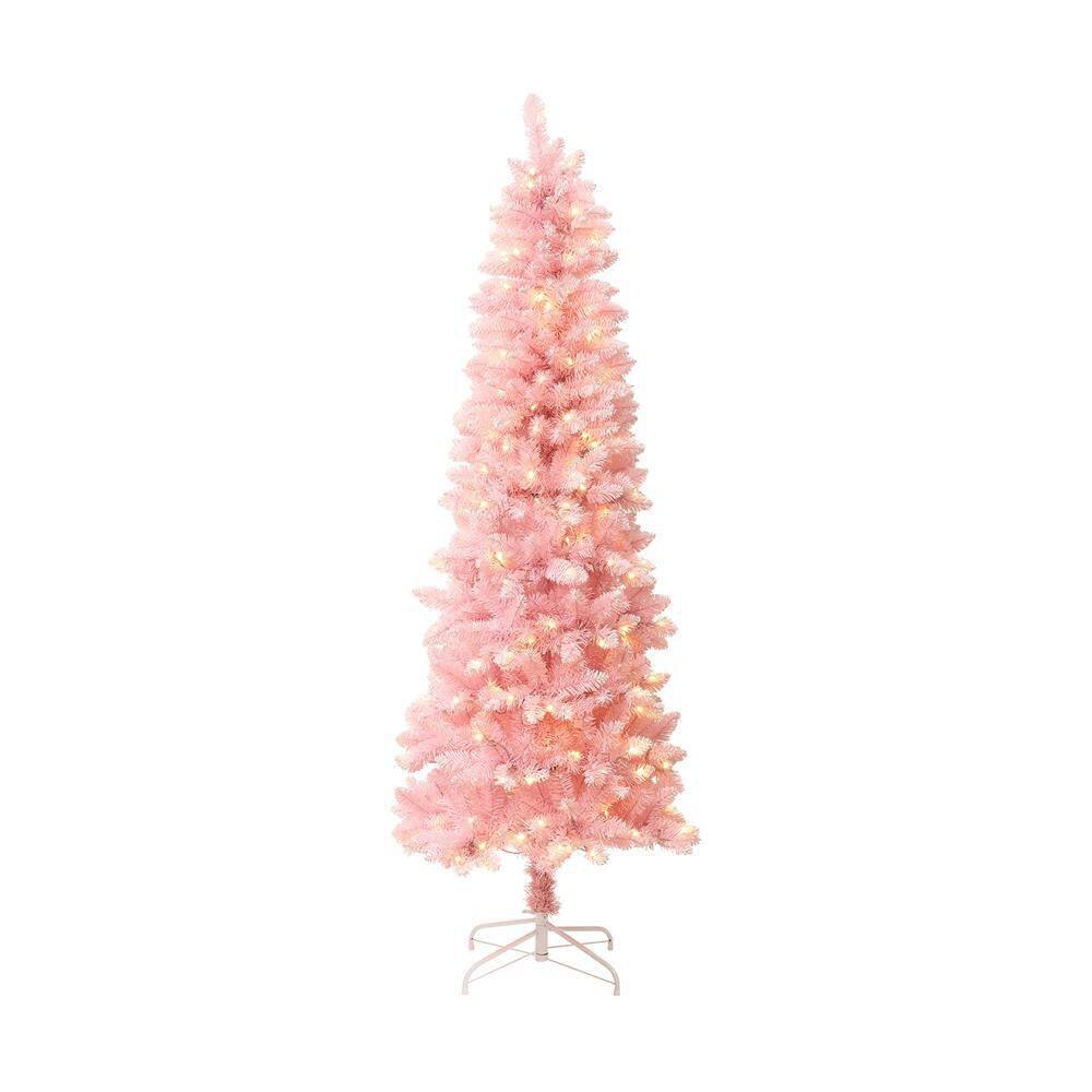6 ft. Prelit Pink Pencil Artificial Christmas Tree with Warm White Lights and 8 Light Functions price history on PriceWatchPro