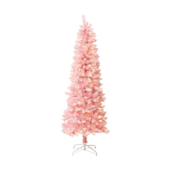 6 ft. Prelit Pink Pencil Artificial Christmas Tree with Warm White Lights and 8 Light Functions