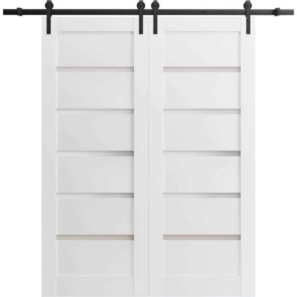 64 in. x 96 in. 2 Panel Frosted Glass White Solid Wood Sliding Barn Door with Hardware Kit price history on PriceWatchPro