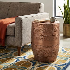 Johnsen Boho 15 in. Wide Metal Large Accent Side Table in Antique Copper, Fully Assembled