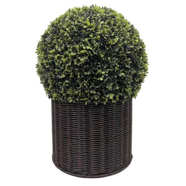 Seafuloy 1 .7 ft. Artificial Boxwood Topiary Ball with Container Mini Fake Plant Greenery Arrangement for Home Decor